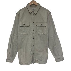 Everlane Men's Button Front Flannel Shirt Khaki Double Pockets Long Sleeve L euc